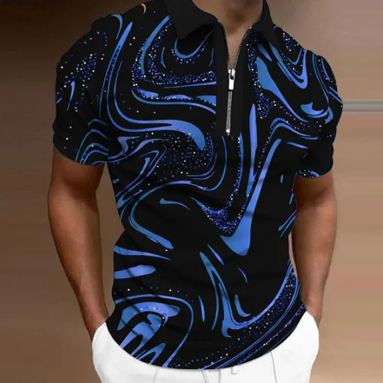 Outlet OUKU Men's Graphic Zip Polo Shirts Golf Shirt Short Sleeve Polo Shirts Collared Shirts Casual Vacation Wear Rave Wear Party Outfits 3D Print Quarter Zip Polo Yellow Blue Purple