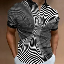 Clearance OUKU Men's Graphic Zip Polo Shirts Golf Shirt Short Sleeve Polo Shirts Collared Shirts Vacation Wear Rave Wear Party Outfits 3D Print Quarter Zip Polo Summer Spring Black Blue