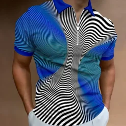 Clearance OUKU Men's Graphic Zip Polo Shirts Golf Shirt Short Sleeve Polo Shirts Collared Shirts Vacation Wear Rave Wear Party Outfits 3D Print Quarter Zip Polo Summer Spring Black Blue