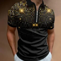 Hot OUKU Men's Graphic Zip Polo Shirts Golf Shirt Short Sleeve Polo Shirts Collared Shirts Casual Vacation Wear Rave Wear Party Outfits 3D Print Quarter Zip Polo White Yellow Pink