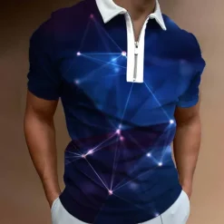 Hot OUKU Men's Graphic Zip Polo Shirts Golf Shirt Short Sleeve Polo Shirts Collared Shirts Casual Vacation Wear Rave Wear Party Outfits 3D Print Quarter Zip Polo White Yellow Pink