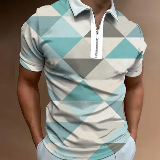 Hot OUKU Men's Graphic Zip Polo Shirts Golf Shirt Short Sleeve Polo Shirts Collared Shirts Casual Vacation Wear Rave Wear Party Outfits 3D Print Quarter Zip Polo White Yellow Pink