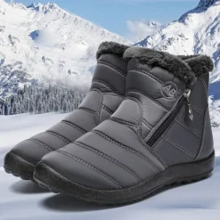 Outlet OUKU Men's Gray Winter Boots with Zipper Closure, Warm Fleece Lining, and Waterproof Design – Ideal for Outdoor Activities in Cold Weather