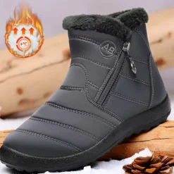 Outlet OUKU Men's Gray Winter Boots with Zipper Closure, Warm Fleece Lining, and Waterproof Design – Ideal for Outdoor Activities in Cold Weather