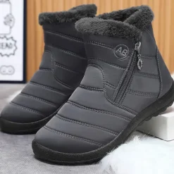 Outlet OUKU Men's Gray Winter Boots with Zipper Closure, Warm Fleece Lining, and Waterproof Design – Ideal for Outdoor Activities in Cold Weather