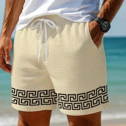 Outlet OUKU Men's Greek Key Waffle Shorts Sweat Shorts Casual Shorts Mid Waist Fashion Casual Vacation Jogging Workout Elastic Drawstring Waist Shorts with Pockets Designer Clothing Apparel