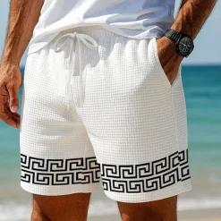 Outlet OUKU Men's Greek Key Waffle Shorts Sweat Shorts Casual Shorts Mid Waist Fashion Casual Vacation Jogging Workout Elastic Drawstring Waist Shorts with Pockets Designer Clothing Apparel