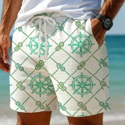 Outlet OUKU Men's Grid / Plaid Compass Waffle Shorts Sweat Shorts Casual Shorts Mid Waist Fashion Casual Vacation Jogging Workout Elastic Drawstring Waist Shorts with Pockets Designer Clothing Apparel