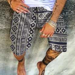 New OUKU Men's Grid / Plaid Geometric Pattern Swim Trunks Swim Shorts Board Shorts Mid Waist Vintage Fashion Designer Casual Daily Holiday Pocket Drawstring Elastic Waist Designer Clothing Apparel Black
