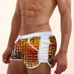 Hot OUKU Men's Grid / Plaid Geometric Pattern Swim Shorts Board Shorts Swimming Trunks Mid Waist Fashion Designer Surfing Holiday Beach Pocket Drawstring Elastic Waist Designer Clothing Apparel Yellow