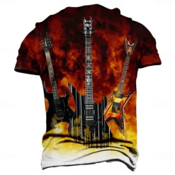 Best OUKU Men's Guitar T Shirt Short Sleeve T shirt 3D Print Crew Neck Shirt Fashion Street Summer Spring Clothing Apparel S M L XL XXL XXXL Red