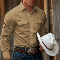 Outlet OUKU Men's Gun Hunting Work Shirt Western Shirt Cargo Shirt Long Sleeve Tactical Vintage Retro Sports Outdoor WorkWear Spring Fall Turndown Front Two Pockets Button Up Shirts Black White Army Green Blue