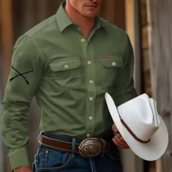 Outlet OUKU Men's Gun Hunting Work Shirt Western Shirt Cargo Shirt Long Sleeve Tactical Vintage Retro Sports Outdoor WorkWear Spring Fall Turndown Front Two Pockets Button Up Shirts Black White Army Green Blue
