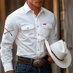 Outlet OUKU Men's Gun Hunting Work Shirt Western Shirt Cargo Shirt Long Sleeve Tactical Vintage Retro Sports Outdoor WorkWear Spring Fall Turndown Front Two Pockets Button Up Shirts Black White Army Green Blue