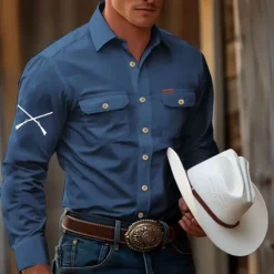 Outlet OUKU Men's Gun Hunting Work Shirt Western Shirt Cargo Shirt Long Sleeve Tactical Vintage Retro Sports Outdoor WorkWear Spring Fall Turndown Front Two Pockets Button Up Shirts Black White Army Green Blue