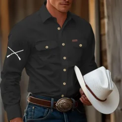 Outlet OUKU Men's Gun Hunting Work Shirt Western Shirt Cargo Shirt Long Sleeve Tactical Vintage Retro Sports Outdoor WorkWear Spring Fall Turndown Front Two Pockets Button Up Shirts Black White Army Green Blue