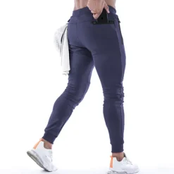 New OUKU men's gym jogger pants sport workout training athletic slim tapered cotton sweatpants with zipper pockets darkgrey