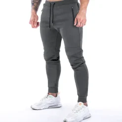 New OUKU men's gym jogger pants sport workout training athletic slim tapered cotton sweatpants with zipper pockets darkgrey