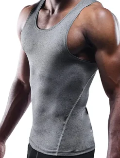 Discount OUKU Men's Gym Shirt Compression Tank Fitness Tank Men Tops Crew Neck Sleeveless Sports & Outdoor Vacation Going out Casual Daily Gym Quick dry Breathable Soft Plain Black White Activewear Fashion Sport