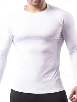 Outlet OUKU Men's Gym Shirt Fitness Shirt Long Sleeve Shirt Crew Neck Long Sleeve Sports & Outdoor Vacation Going out Casual Daily Quick dry Breathable Soft Plain Black / White Black Activewear Fashion Sport