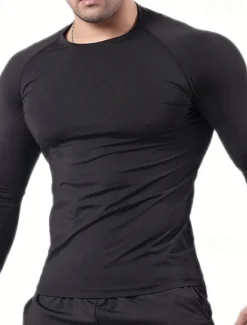 Outlet OUKU Men's Gym Shirt Fitness Shirt Long Sleeve Shirt Crew Neck Long Sleeve Sports & Outdoor Vacation Going out Casual Daily Quick dry Breathable Soft Plain Black / White Black Activewear Fashion Sport
