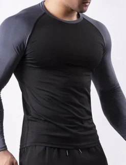 Outlet OUKU Men's Gym Shirt Fitness Shirt Long Sleeve Shirt Crew Neck Long Sleeve Sports & Outdoor Vacation Going out Casual Daily Quick dry Breathable Soft Plain Black / White Black Activewear Fashion Sport