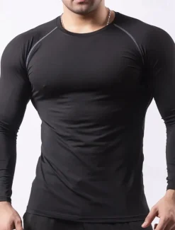 Outlet OUKU Men's Gym Shirt Fitness Shirt Long Sleeve Shirt Crew Neck Long Sleeve Sports & Outdoor Vacation Going out Casual Daily Quick dry Breathable Soft Plain Black / White Black Activewear Fashion Sport