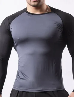 Outlet OUKU Men's Gym Shirt Fitness Shirt Long Sleeve Shirt Crew Neck Long Sleeve Sports & Outdoor Vacation Going out Casual Daily Quick dry Breathable Soft Plain Black / White Black Activewear Fashion Sport