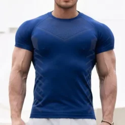 Online OUKU Men's Gym Shirt Sports T-Shirt Crew Neck Short Sleeve Sports & Outdoor Fitness Cycling / Bike Gym Soft Quick Dry Plain Silver Black Activewear Fashion Sport