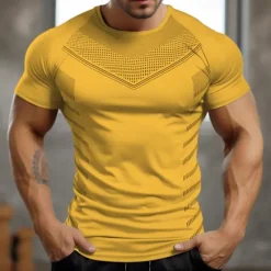 Best OUKU Men's Gym Shirt Sports T-Shirt Crew Neck Short Sleeve Sport Casual Daily Gym Quick dry Breathable Soft Color Block Black Yellow Activewear Fashion Basic