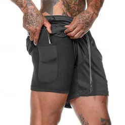 Sale OUKU Men's Gym Shorts Sports Fitness Running Casual Drawstring Compression Liner Elastic Waist Plain Knee Length Gymnatics Activewear Black White Micro-elastic