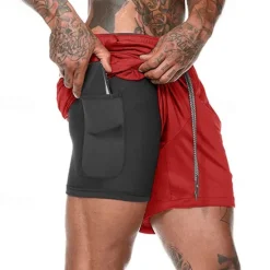 Sale OUKU Men's Gym Shorts Sports Fitness Running Casual Drawstring Compression Liner Elastic Waist Plain Knee Length Gymnatics Activewear Black White Micro-elastic
