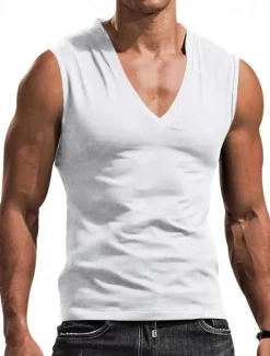 Hot OUKU Men's GYM Tank Running Tank Workout Tank Men Tops V Neck Sleeveless Sports & Outdoor Vacation Going out Casual Daily Quick dry Moisture Wicking Breathable Soft Plain Black White Activewear Fashion