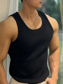 Online OUKU Men's GYM Tank Running Tank Workout Tank Men Tops Crew Neck Sleeveless Sports & Outdoor Vacation Going out Casual Daily Quick dry Moisture Wicking Breathable Soft Plain Black White Activewear Fashion