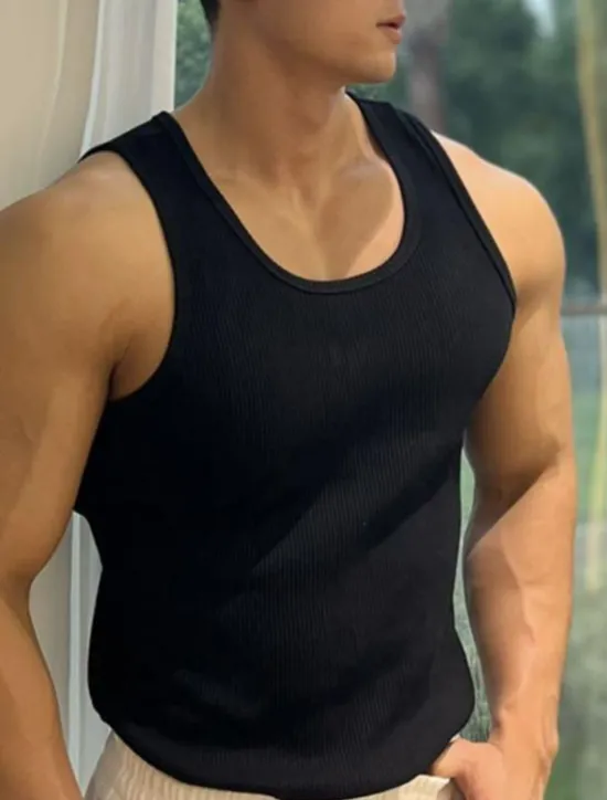 Online OUKU Men's GYM Tank Running Tank Workout Tank Men Tops Crew Neck Sleeveless Sports & Outdoor Vacation Going out Casual Daily Quick dry Moisture Wicking Breathable Soft Plain Black White Activewear Fashion