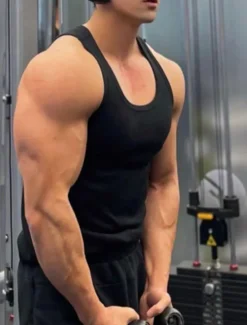 Online OUKU Men's GYM Tank Running Tank Workout Tank Men Tops Crew Neck Sleeveless Sports & Outdoor Vacation Going out Casual Daily Quick dry Moisture Wicking Breathable Soft Plain Black White Activewear Fashion