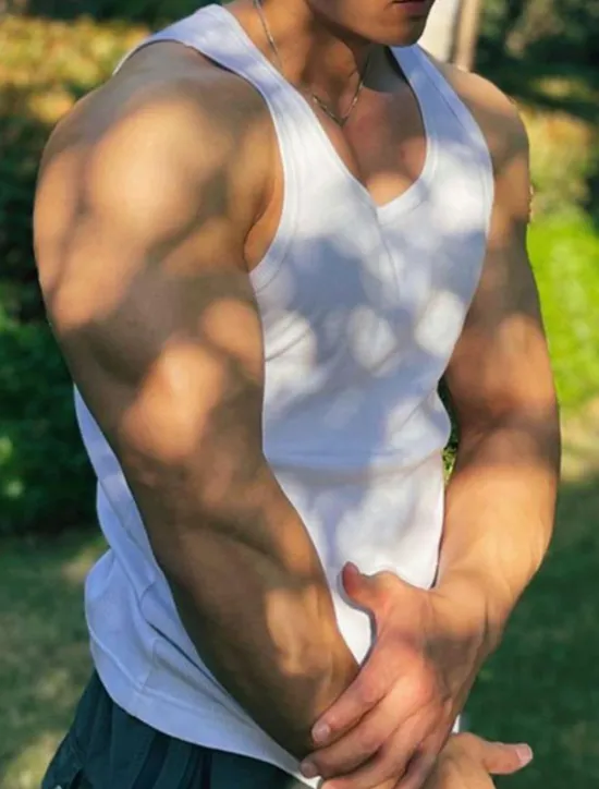 Online OUKU Men's GYM Tank Running Tank Workout Tank Men Tops Crew Neck Sleeveless Sports & Outdoor Vacation Going out Casual Daily Quick dry Moisture Wicking Breathable Soft Plain Black White Activewear Fashion