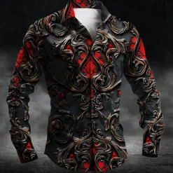 New OUKU Men's Halloween Costumes Day of the Dead Button Up Shirt Long Sleeve Dark Party Evening Wear Business Daily Fall Winter Spring & Summer Shirt Collar Button Up 3D Print Purple Orange Green Dark Red