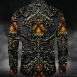 New OUKU Men's Halloween Costumes Day of the Dead Button Up Shirt Long Sleeve Dark Party Evening Wear Business Daily Fall Winter Spring & Summer Shirt Collar Button Up 3D Print Purple Orange Green Dark Red