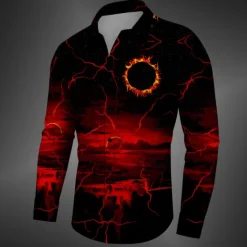 New OUKU Men's Halloween Costumes Shirt Button Up Shirt Long Sleeve Casual Dark Daily Fall Winter Spring & Summer Turndown Shirt Collar Button Up 3D Print Black Yellow Red Blue Fuchsia