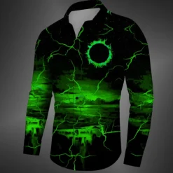 New OUKU Men's Halloween Costumes Shirt Button Up Shirt Long Sleeve Casual Dark Daily Fall Winter Spring & Summer Turndown Shirt Collar Button Up 3D Print Black Yellow Red Blue Fuchsia