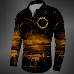 New OUKU Men's Halloween Costumes Shirt Button Up Shirt Long Sleeve Casual Dark Daily Fall Winter Spring & Summer Turndown Shirt Collar Button Up 3D Print Black Yellow Red Blue Fuchsia