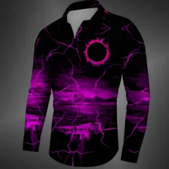 New OUKU Men's Halloween Costumes Shirt Button Up Shirt Long Sleeve Casual Dark Daily Fall Winter Spring & Summer Turndown Shirt Collar Button Up 3D Print Black Yellow Red Blue Fuchsia