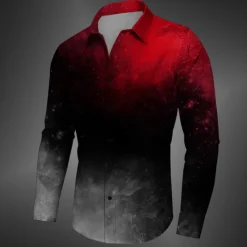 New OUKU Men's Halloween Costumes Shirt Button Up Shirt Long Sleeve Casual Dark Business Daily Fall Winter Spring & Summer Turndown Shirt Collar Button Up 3D Print Yellow Red Blue Purple Green
