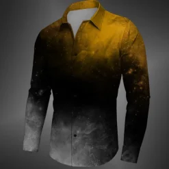 New OUKU Men's Halloween Costumes Shirt Button Up Shirt Long Sleeve Casual Dark Business Daily Fall Winter Spring & Summer Turndown Shirt Collar Button Up 3D Print Yellow Red Blue Purple Green