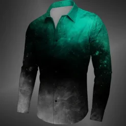 New OUKU Men's Halloween Costumes Shirt Button Up Shirt Long Sleeve Casual Dark Business Daily Fall Winter Spring & Summer Turndown Shirt Collar Button Up 3D Print Yellow Red Blue Purple Green