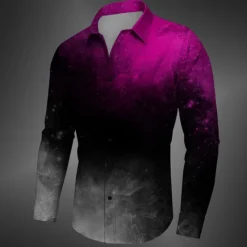 New OUKU Men's Halloween Costumes Shirt Button Up Shirt Long Sleeve Casual Dark Business Daily Fall Winter Spring & Summer Turndown Shirt Collar Button Up 3D Print Yellow Red Blue Purple Green