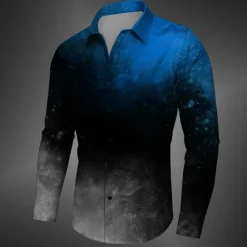 New OUKU Men's Halloween Costumes Shirt Button Up Shirt Long Sleeve Casual Dark Business Daily Fall Winter Spring & Summer Turndown Shirt Collar Button Up 3D Print Yellow Red Blue Purple Green