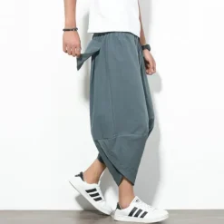 Sale OUKU Men's Harem Casual Shorts Capri Pants Harem Shorts Multi Pocket Plain Club Streetwear Casual Black Red Micro-elastic