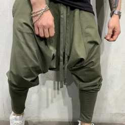 Outlet OUKU Men's Harem Joggers Trousers Casual Pants Drawstring Elastic Waist Baggy Solid Color Breathable Lightweight Full Length Casual Daily Streetwear Casual Hip-Hop Black White Micro-elastic